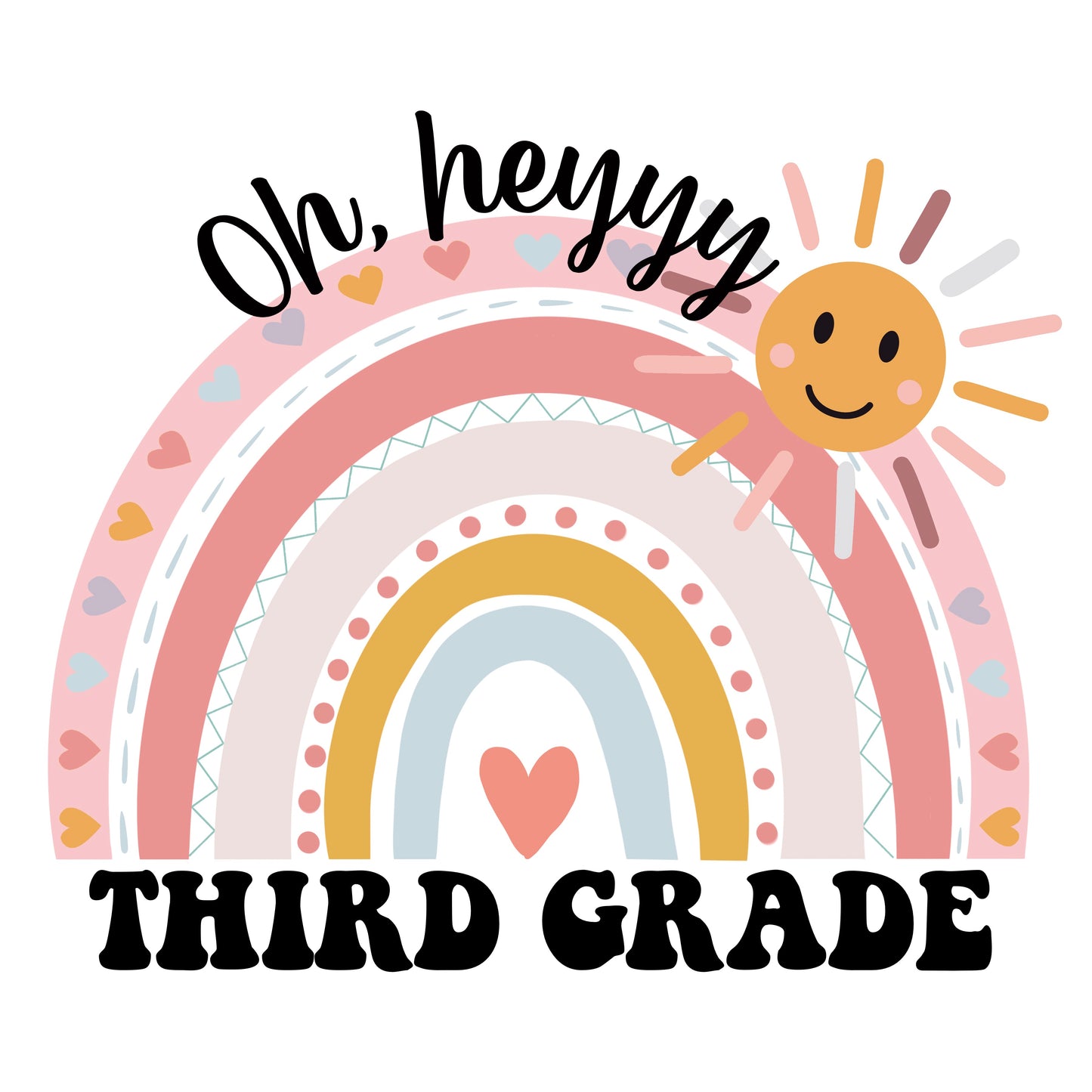 Oh hey third grade teacher T-shirt, boho rainbow, smiley sunshine, 3rd grade teachers, elementary teachers