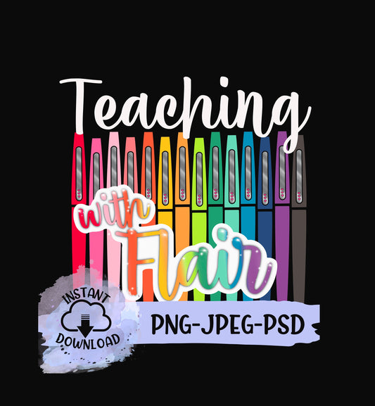 Teaching with flair Lisa Frank inspired rainbow flair pens for teacher shirts back to school instant digital download PNG-JPEG-PSD files