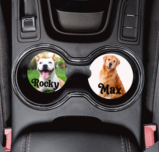 Customizable Natural absorbent sandstone car coasters- set of 2- personalize with photos, text, patterns