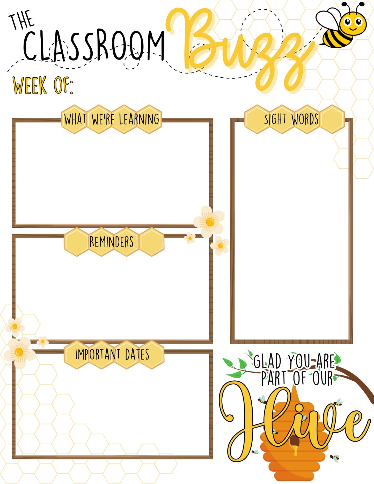 Editable Honey Bee Theme Meet the Teacher Form and Class Newsletter - Teacher Template Set | Back to School flyer | teacher introduction