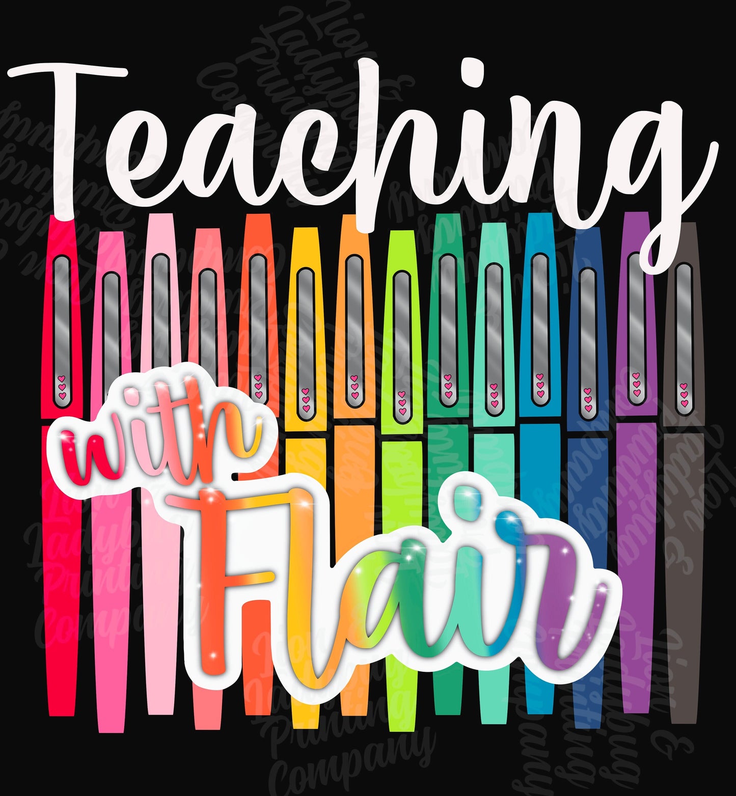 Teaching with flair Lisa Frank inspired rainbow flair pens for teacher shirts back to school instant digital download PNG-JPEG-PSD files