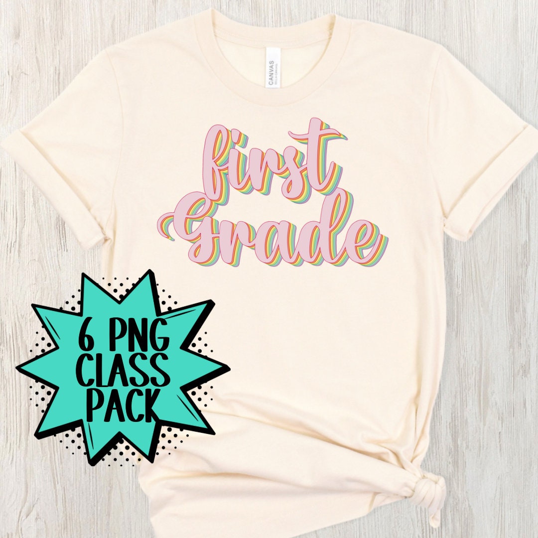 Back To School 6 PNG digital design Bundle Kindergarten 1st Grade 2nd grade Retro Rainbow Echo Text Design | Gift for Teacher