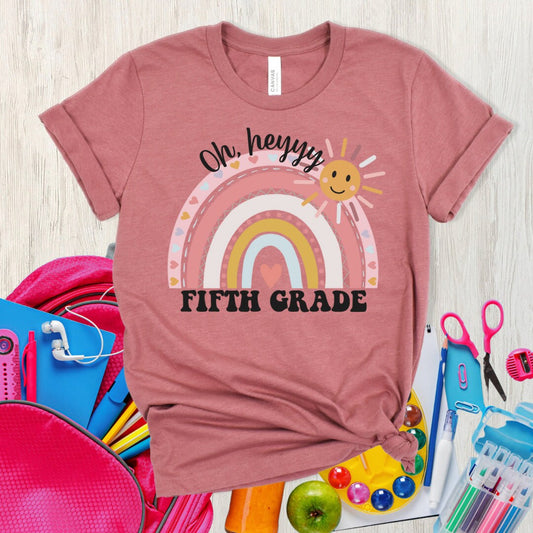 Oh hey fifth grade teacher T-shirt, boho rainbow, smiley sunshine, kindergarten teachers, elementary teachers, special education
