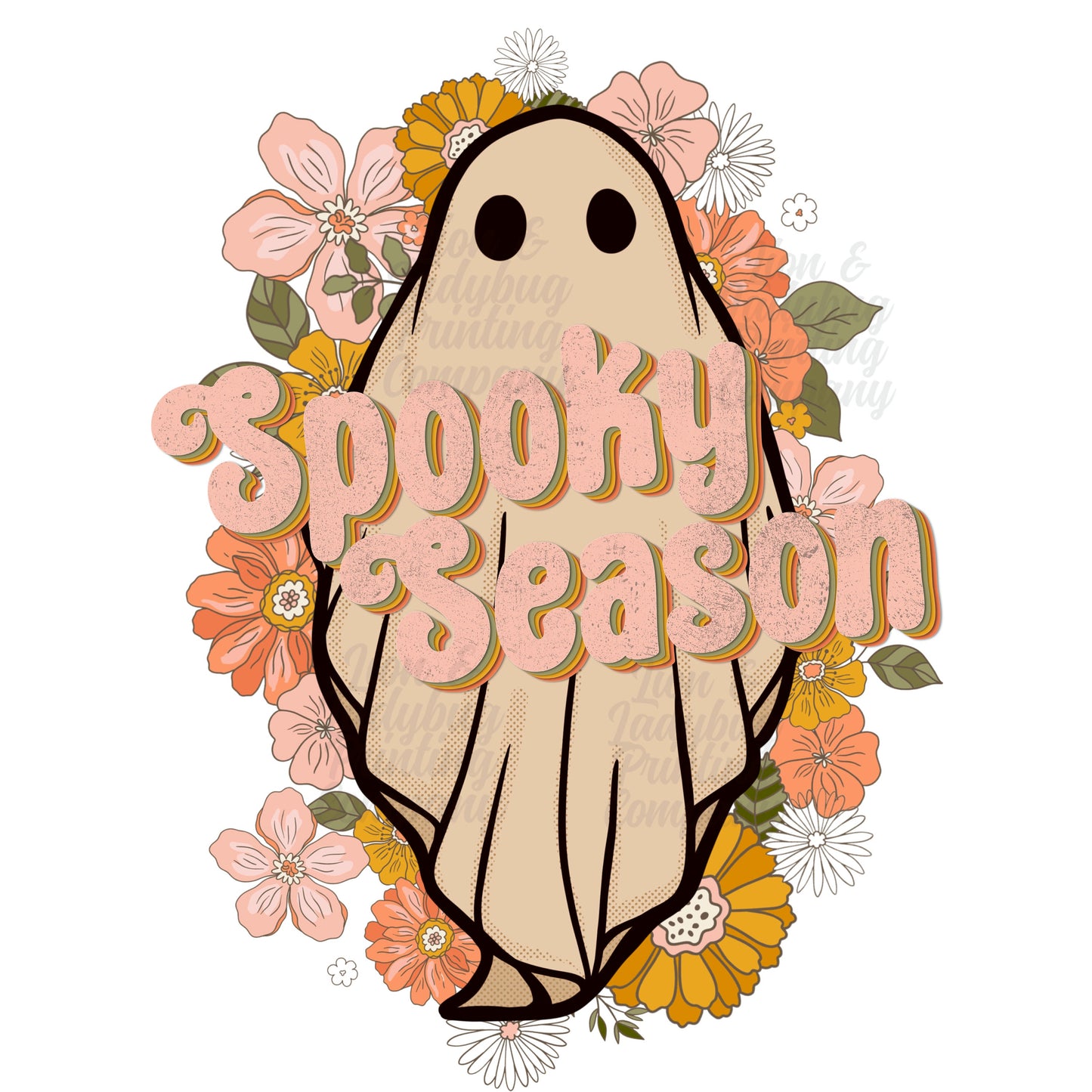 Retro Ghost floral Halloween PNG file, sublimation design, autumn fall digital download