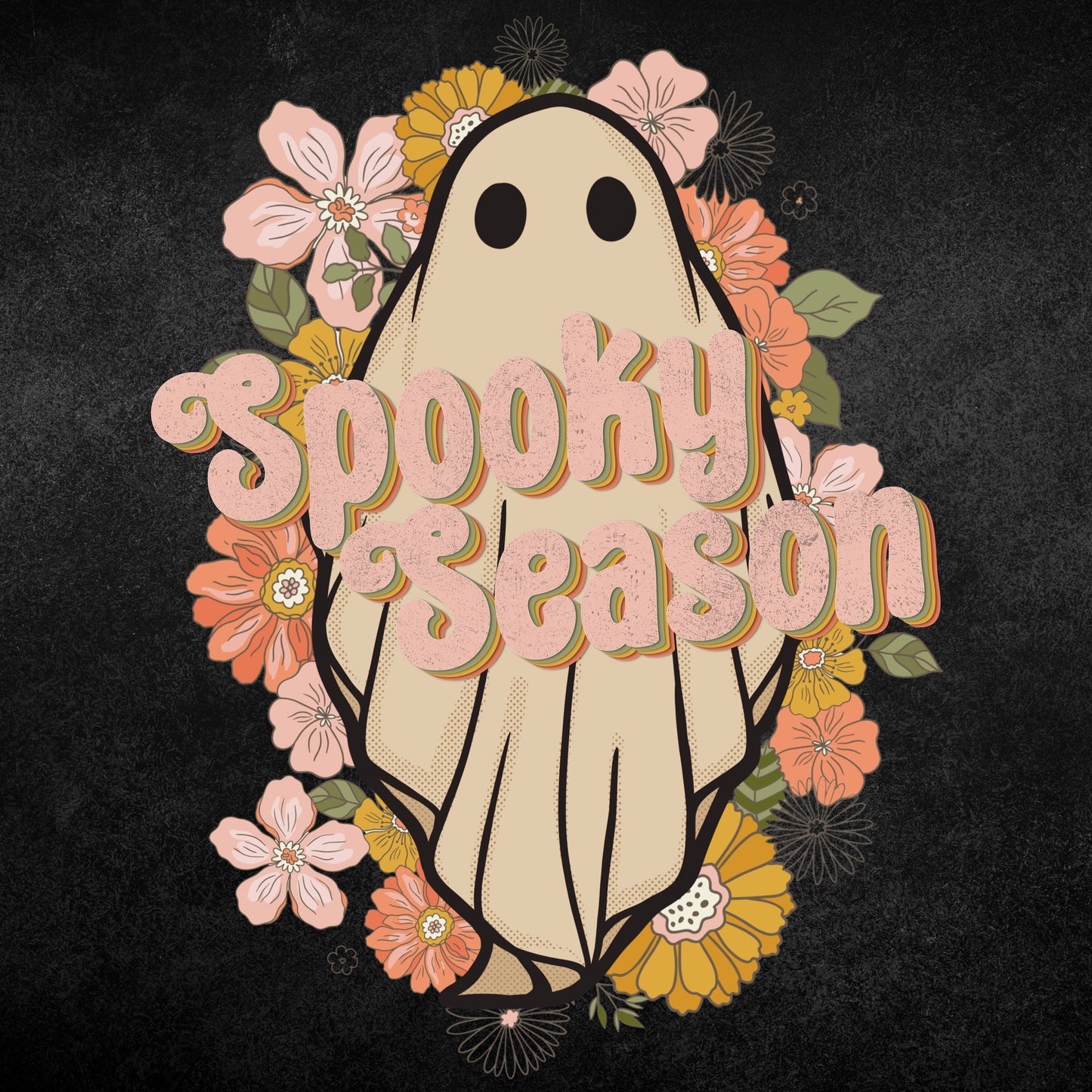 Retro Ghost floral Halloween PNG file, sublimation design, autumn fall digital download