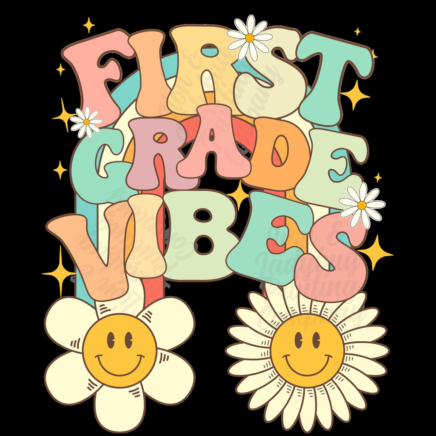 First Grade Vibes Retro Font Digital PNG File Back to school retro rainbow smiley sunshine instant digital download for teacher kids shirts
