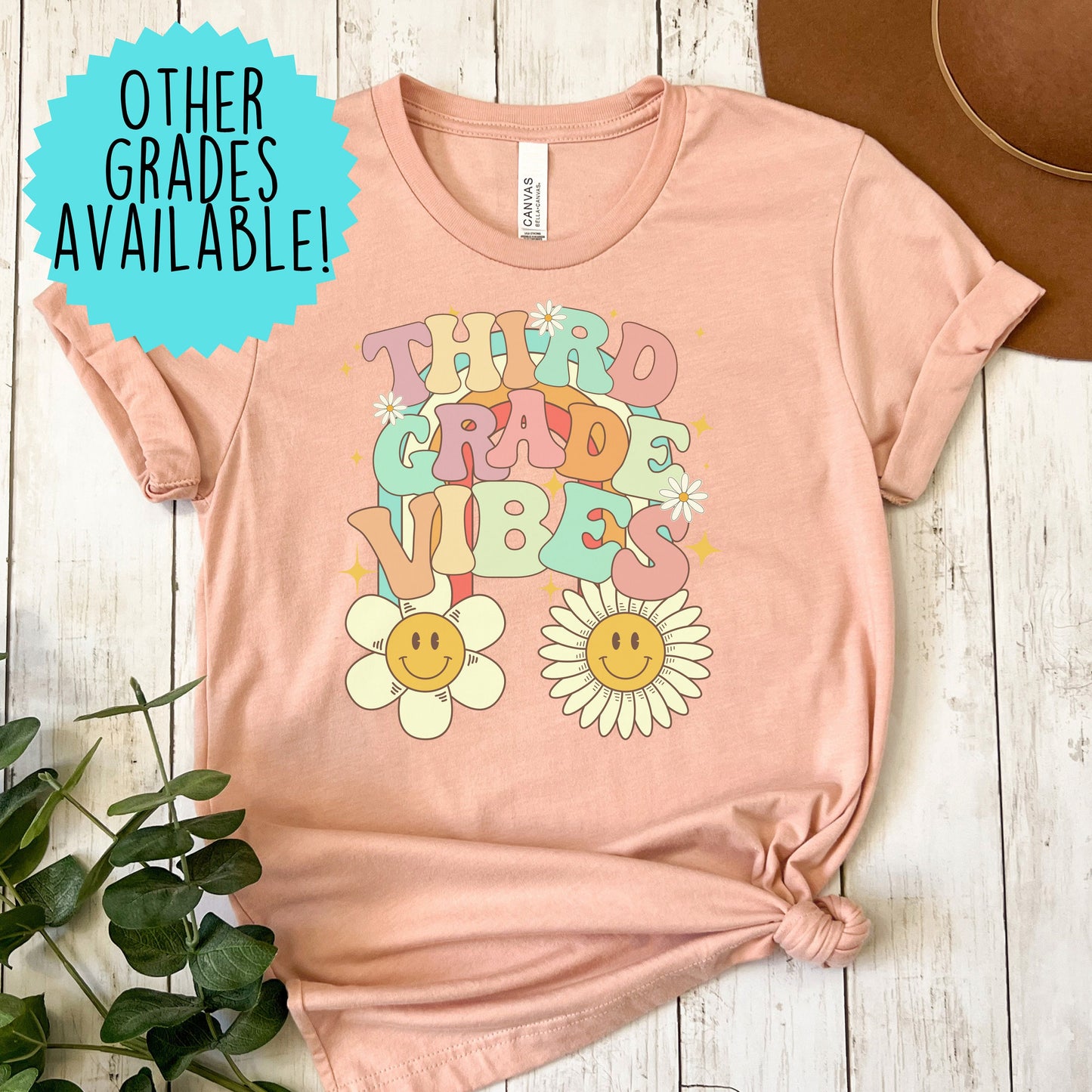 Third Grade Vibes Retro Font Digital PNG File Back to school retro rainbow smiley sunshine instant digital download for teacher kids shirts