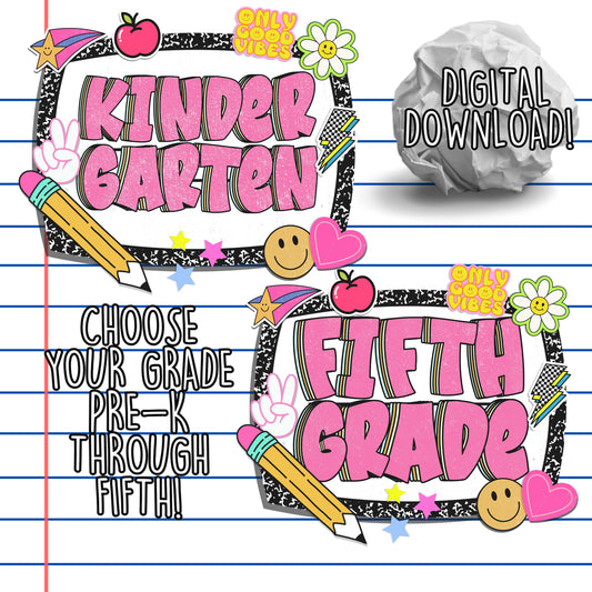 Back To School Grade Level PNG Digital image Composition Notebook Style preK Kindergarten 1st grade 2nd grade 3rd grade 4th grade teachers