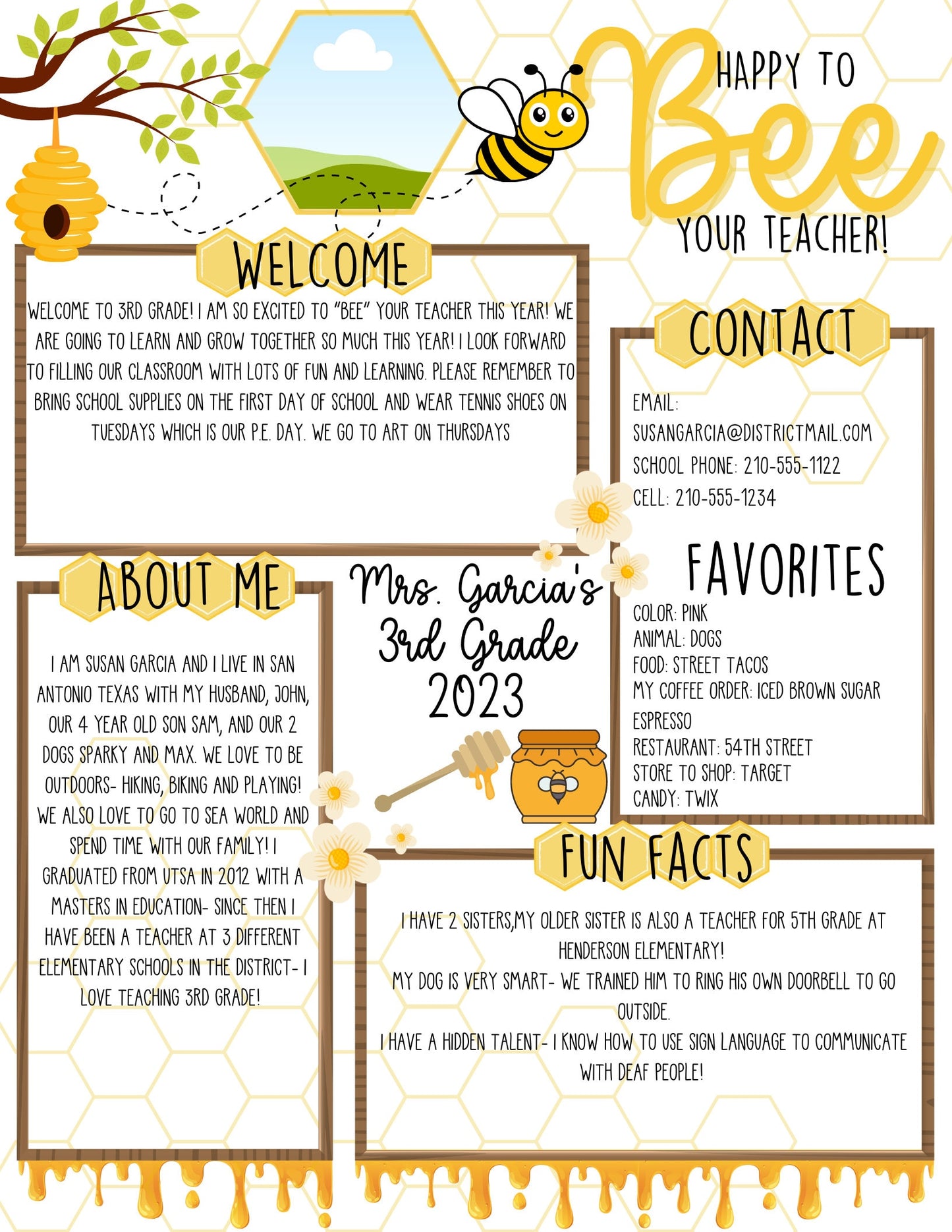 Editable Honey Bee Theme Meet the Teacher Form and Class Newsletter - Teacher Template Set | Back to School flyer | teacher introduction