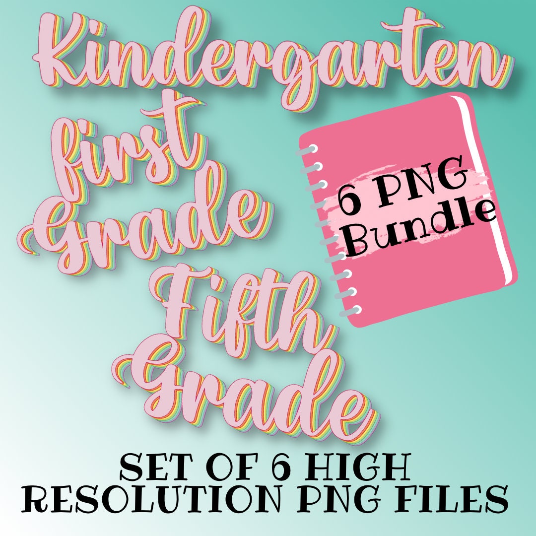 Back To School 6 PNG digital design Bundle Kindergarten 1st Grade 2nd grade Retro Rainbow Echo Text Design | Gift for Teacher