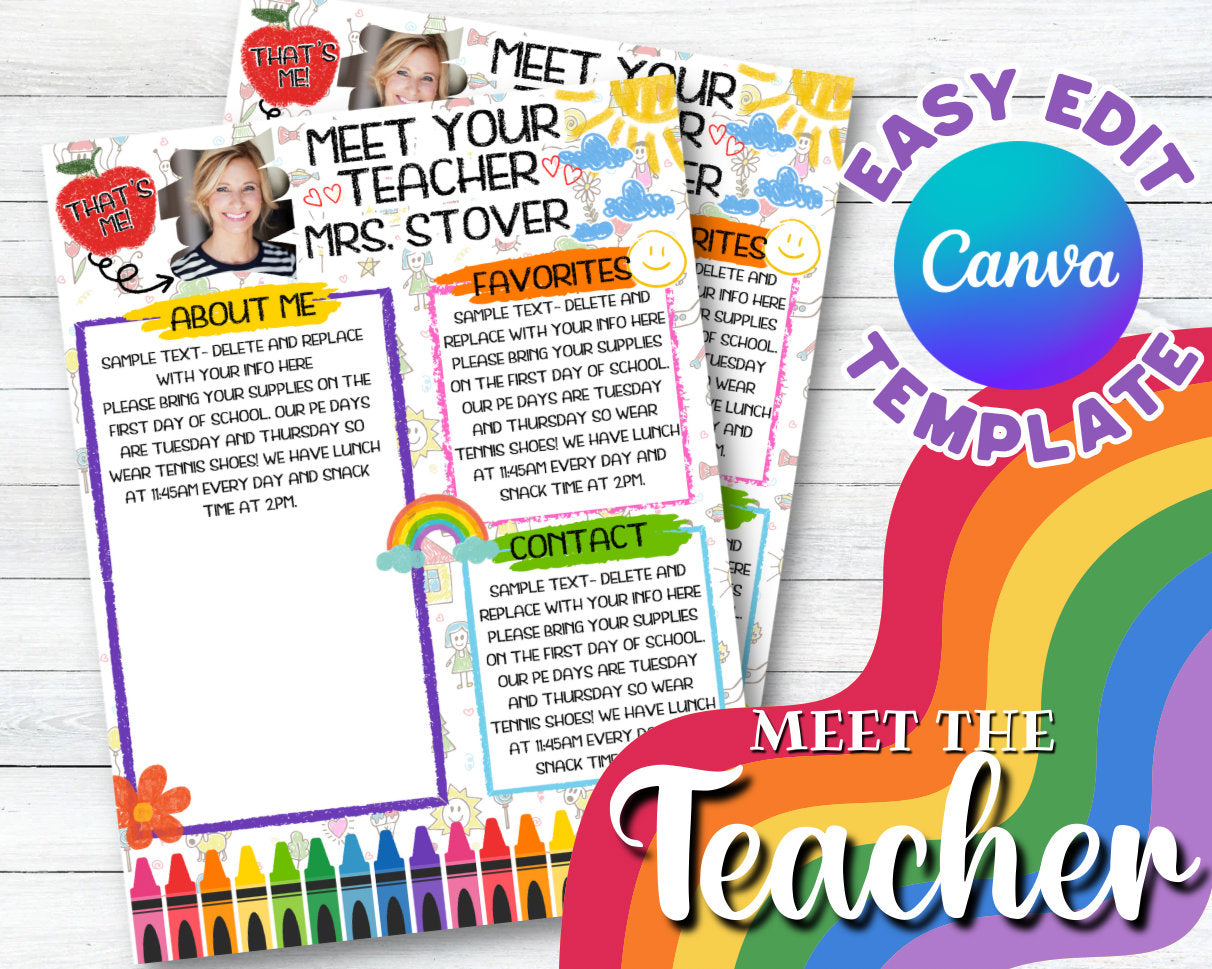 Meet the teacher Editable & Customizable Back to school flyer | teacher introduction flyer | kindergarten teacher 1st grade teacher