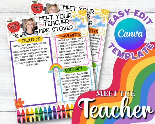 Meet the teacher Editable & Customizable Back to school flyer | teacher introduction flyer | kindergarten teacher 1st grade teacher