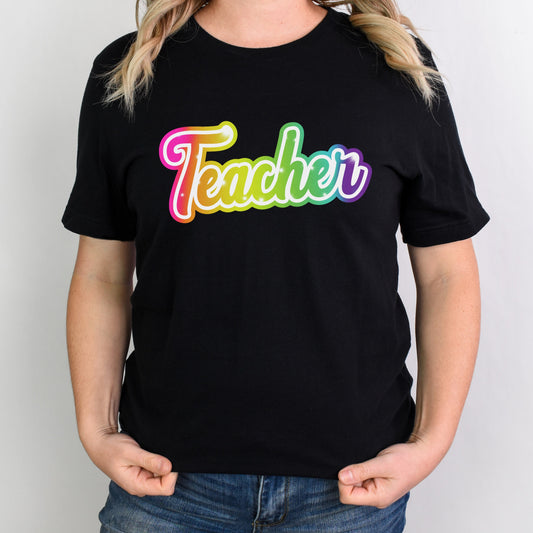 Lisa Frank inspired Teacher neon rainbow T-shirt teachers back to school
