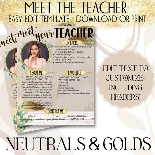 Meet the teacher Editable & Customizable Back to school flyer | school open house | teacher introduction flyer | Canva Template | neutrals