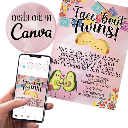 Taco bout twins! Baby shower invitation