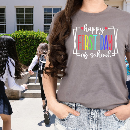 Happy First Day of School T-shirt, pre-k teachers, kindergarten teachers, elementary teachers