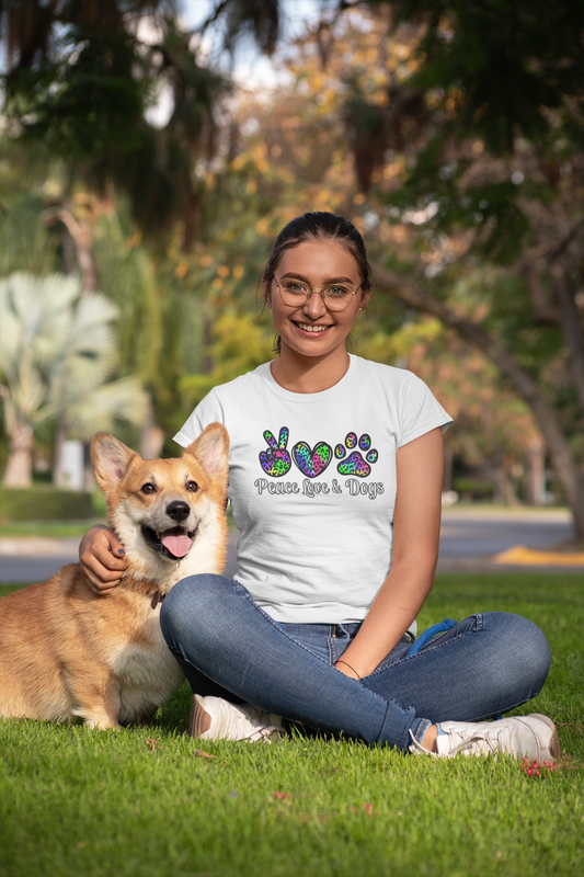 peace, love and dogs t-shirt for dog lovers