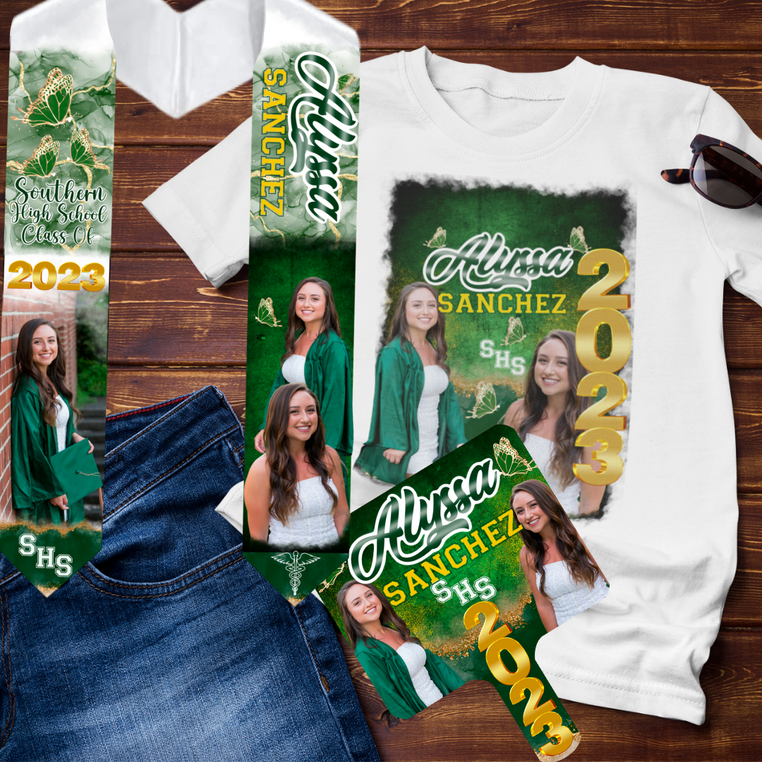Ultimate grad package- Custom Stole, T-shirt, and Fan Paddle