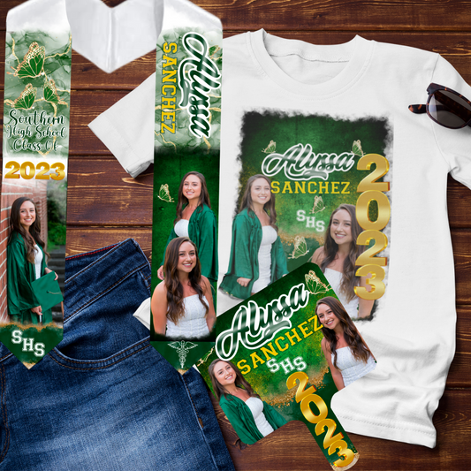 Ultimate grad package- Custom Stole, T-shirt, and Fan Paddle