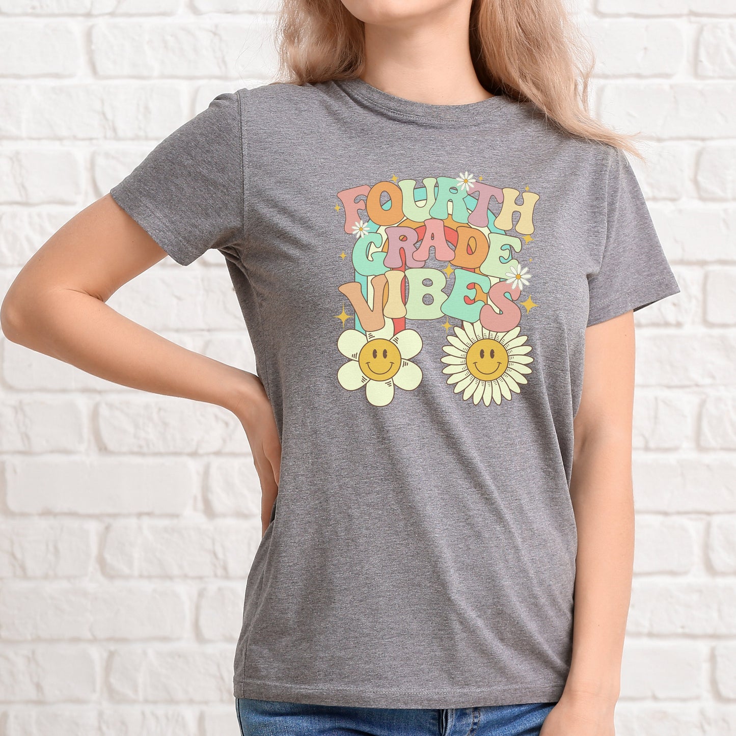 Fourth Grade Vibes Retro Font Digital PNG File Back to school retro rainbow smiley sunshine instant digital download for teacher kids shirts