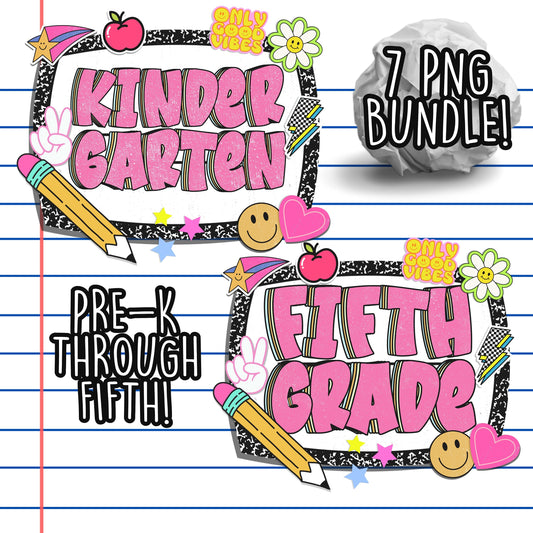 Back To School Grade Levels PNG Digital Bundle Composition Notebook Style preK Kindergarten 1st grade 2nd grade 3rd grade 4th grade teachers