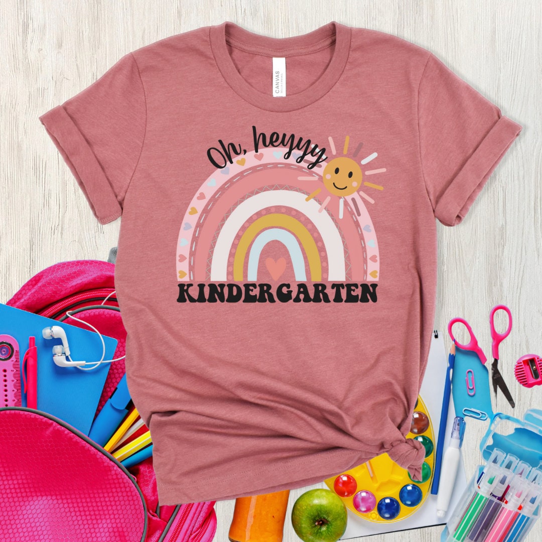 Oh hey kindergarten teacher T-shirt, boho rainbow, smiley sunshine, kindergarten teachers, elementary teachers, special education