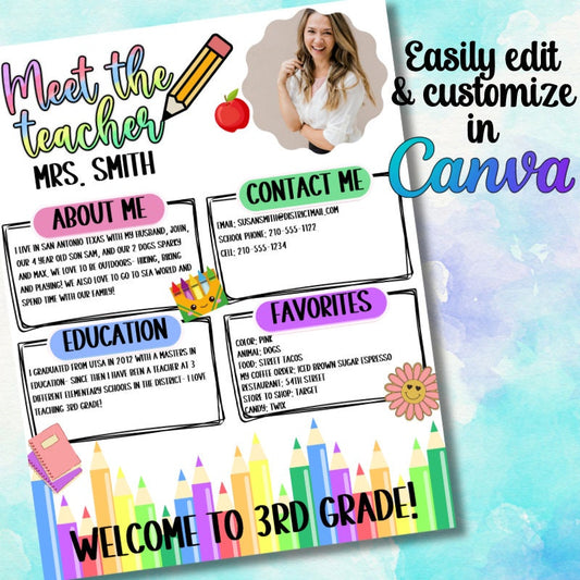 Meet the teacher Editable & Customizable Back to school flyer | school open house | teacher introduction flyer | Canva Template |