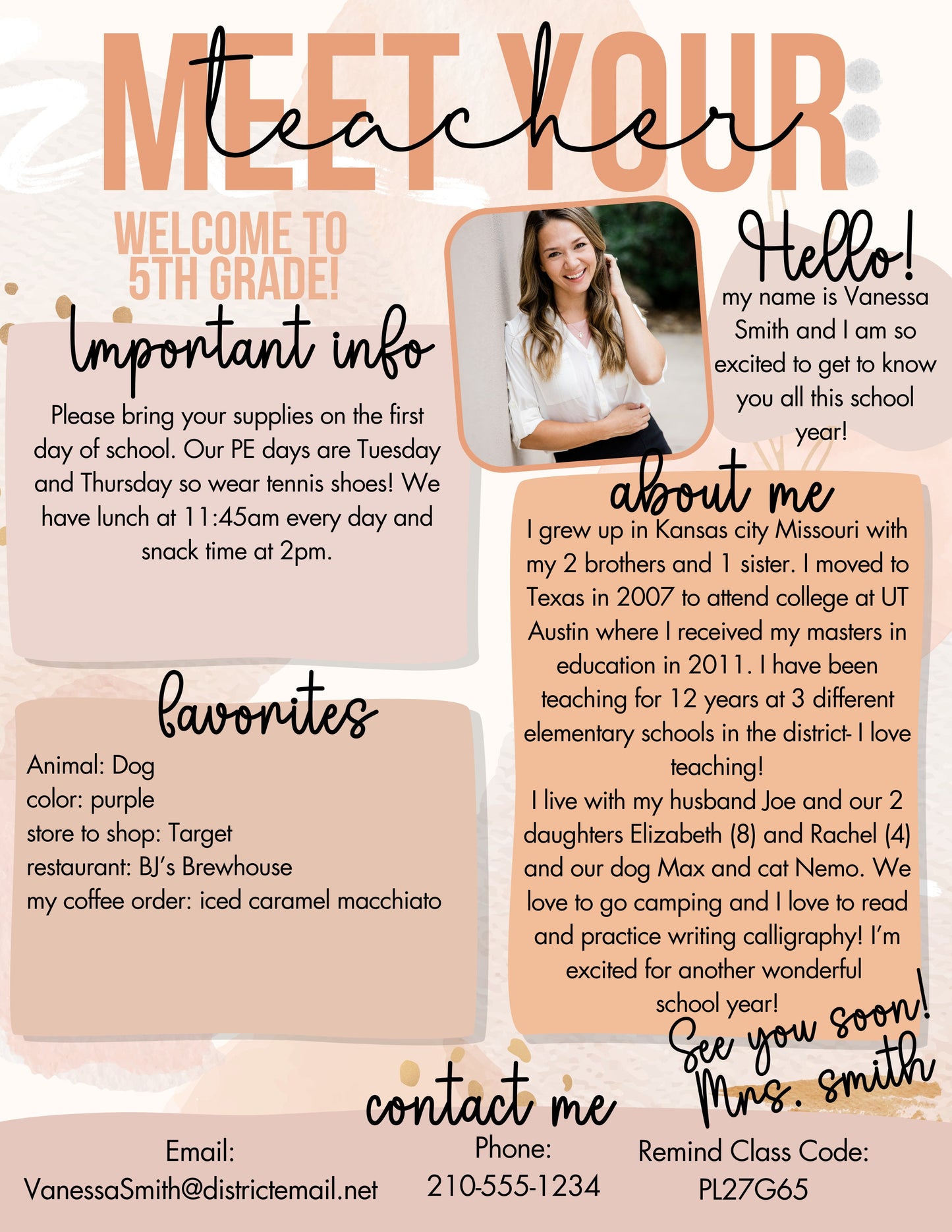 Meet the teacher Editable & Customizable Back to school flyer | school open house | teacher introduction flyer | Canva Template | boho