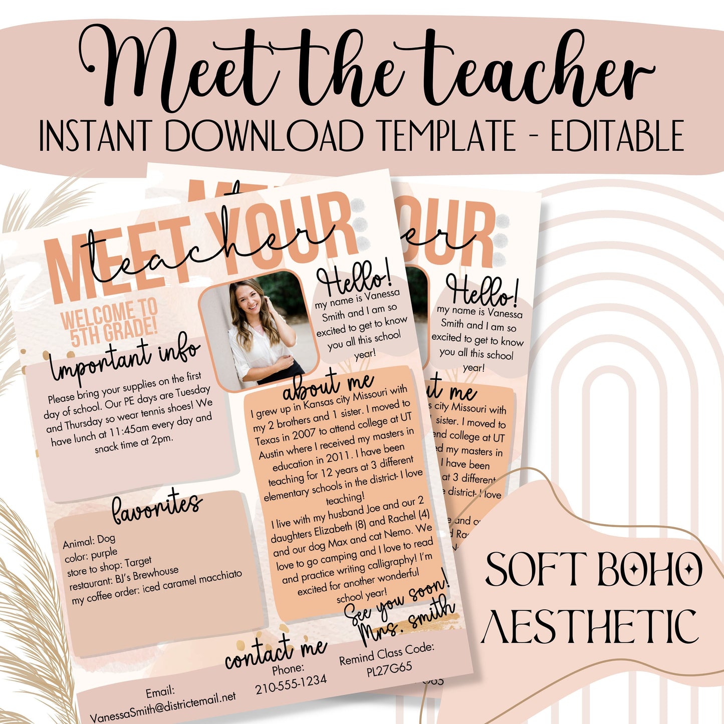 Meet the teacher Editable & Customizable Back to school flyer | school open house | teacher introduction flyer | Canva Template | boho
