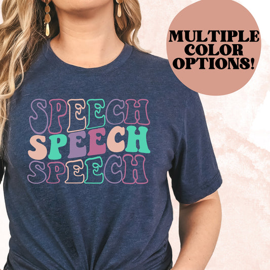SLP speech teacher shirt | speech language | speech pathologist | retro wavy font T-shirt, communication shirt