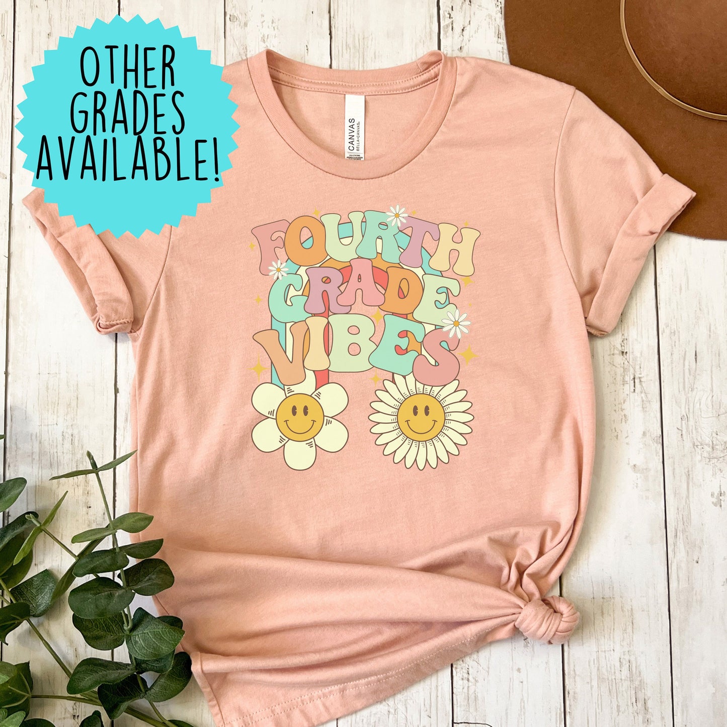 Fourth Grade Vibes Retro Font Digital PNG File Back to school retro rainbow smiley sunshine instant digital download for teacher kids shirts