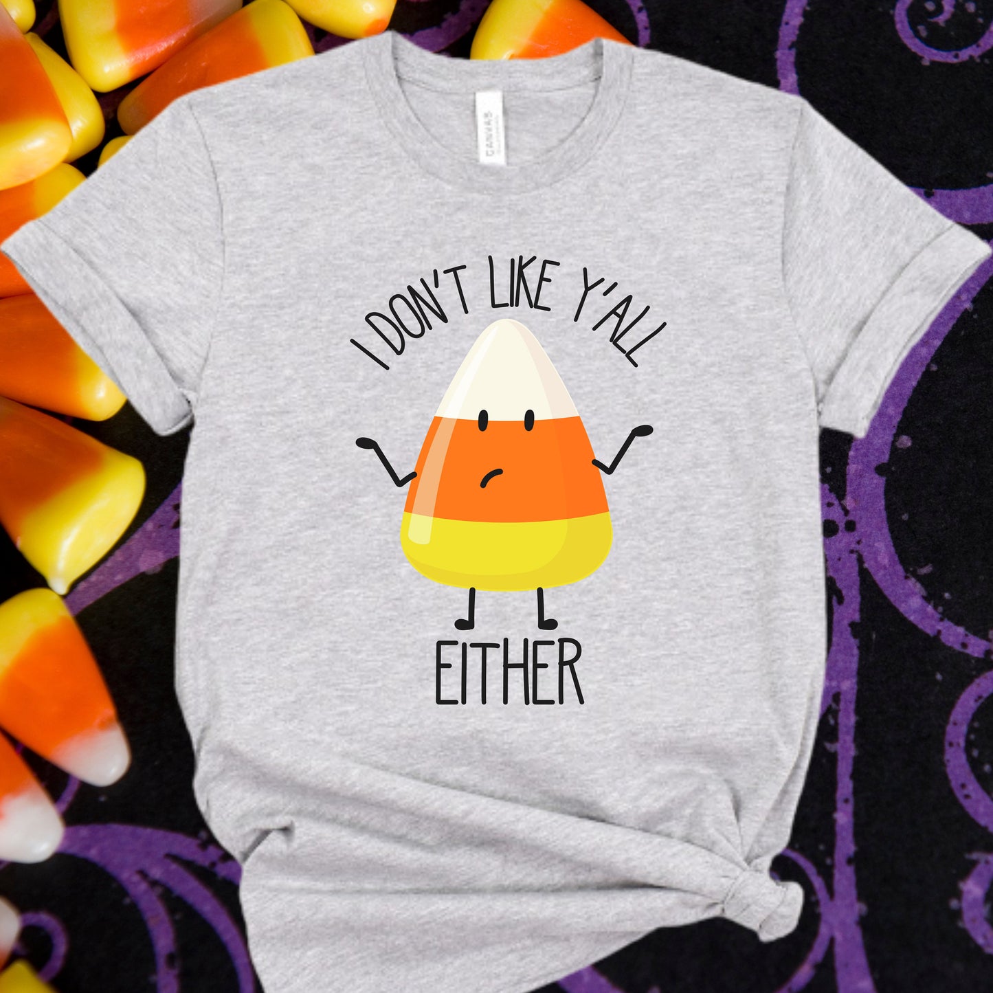 Funny Halloween Shirt, Candy Corn I don’t like y’all either Halloween T-shirt, Halloween Sweater, Retro Spooky Season, Halloween Sweatshirt