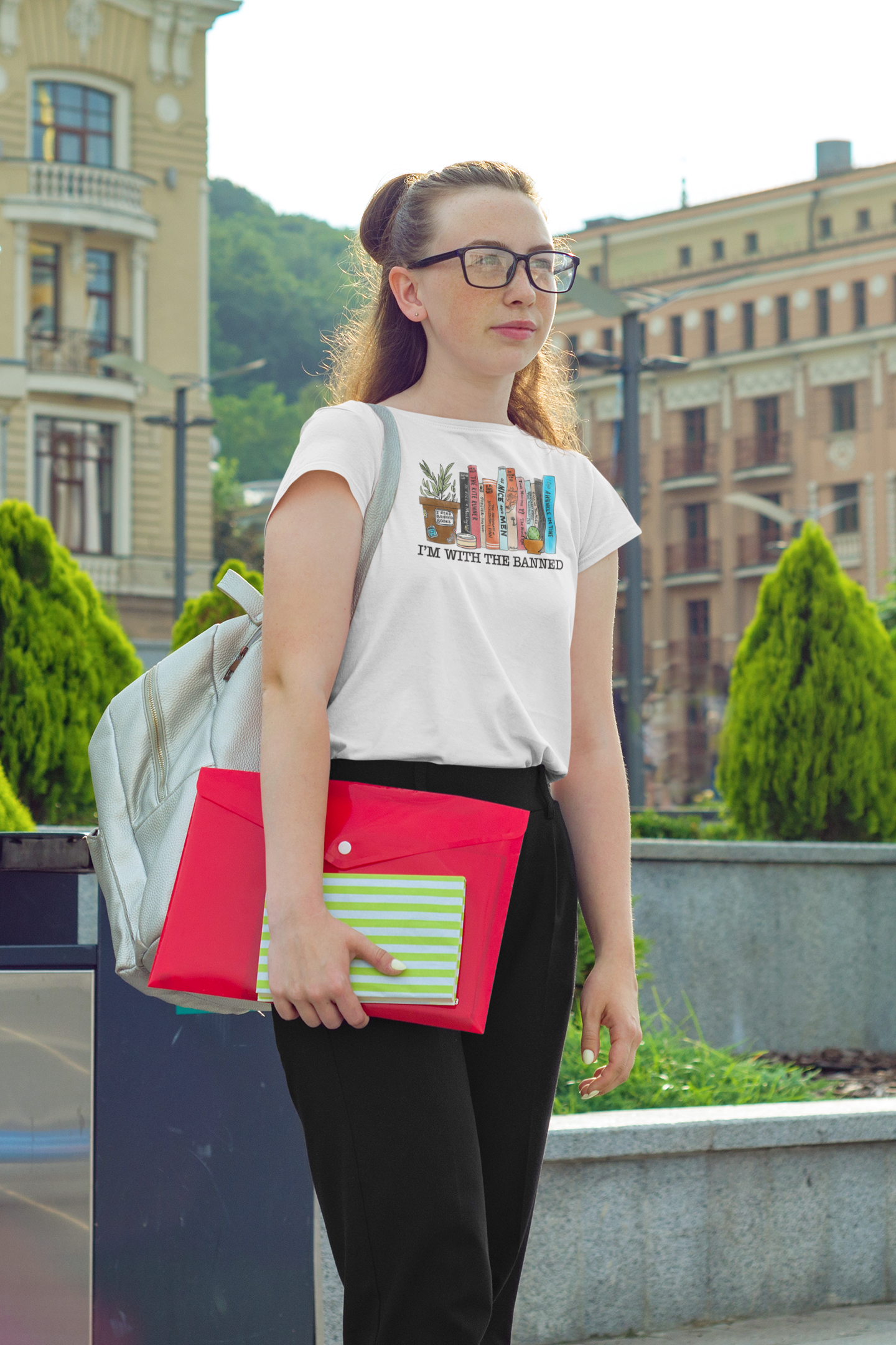 With the banned books shelf Unisex Cotton Tee